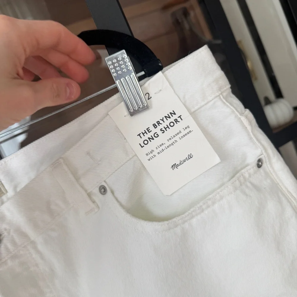 Madewell The Brynn Long Shorts mid rise raw hem white jeans denim plus size